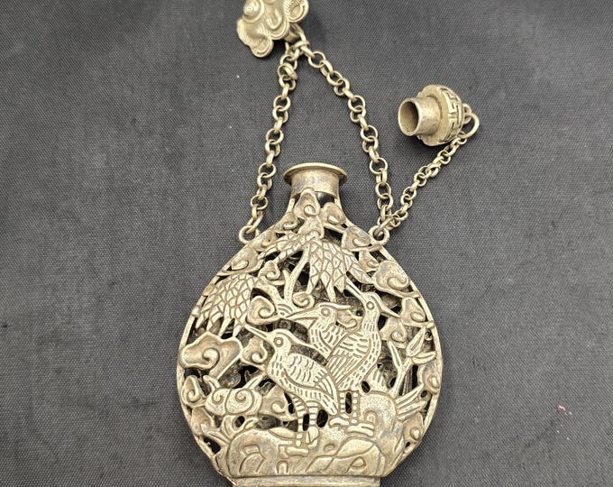 Unique Handmade Authentic Silver Birds Carved Perfume Bolte