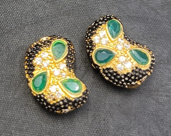 Gold Over Silver Beautiful Victorian Beads With Natural Green Emerald Gemstone