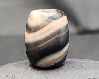 Antique Black Agate Dzi Bead: Himalayan Amulet Pendant (23mm)