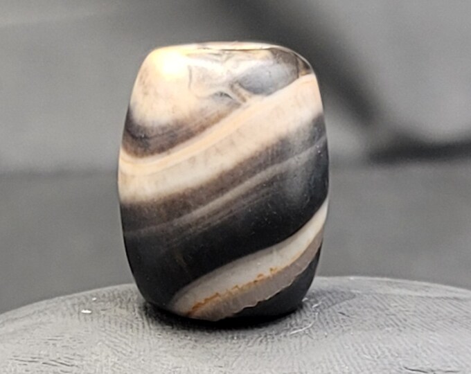 Antique Ancient Indo Tibet Himalayan Nepali Stripe Black Agate Dzi Mala Bead Amulet Pendant Zhi