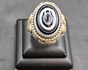 Antique Old Ancient Agate Stone Evil Eyes Powerful Protection Silver Ring