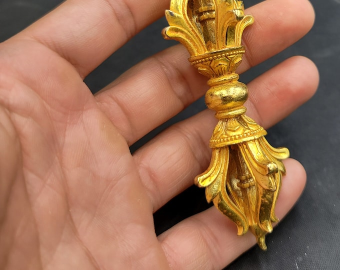 Vintage Gold Plated Tibetan Dorje - Buddhist Protection Amulet