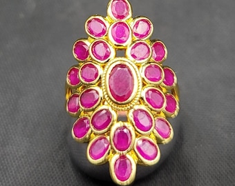 20k Gold Over Silver Ring: Natural Red Ruby Gemstone, Size 7