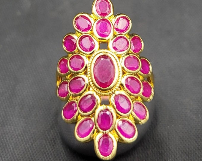 20k Gold Over Silver Ring Beautiful Natural Red Ruby Gemstone