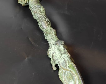 Tibetan Bronze Ritual Dagger Phurba, Handcrafted Mahakala Art Deco