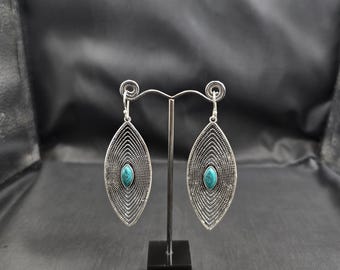 Amizing Vintage Silver Unique Handmade Authentic Silver Earrings With Turquoise Stone