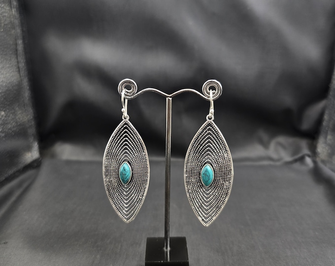 Amizing Vintage Silver Unique Handmade Authentic Silver Earrings With Turquoise Stone
