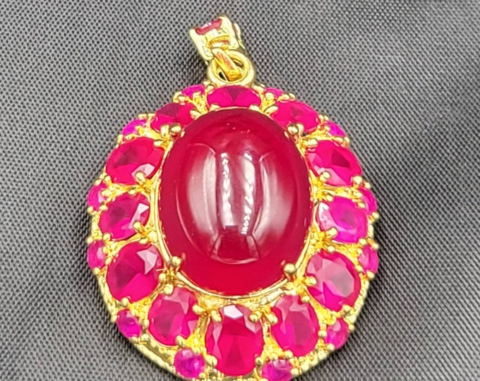 Huge Excellent Top Quality Natural Red Ruby Gemstone 20k Gold Over Silver Pendant
