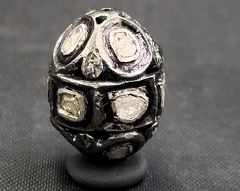 Victorian Sterling Silver Bead: Rose Cut Diamond Gemstone (20mm)