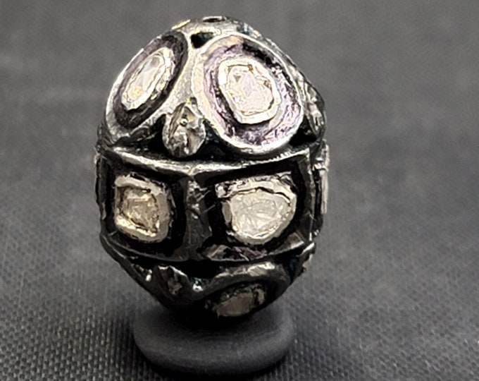 Gorgeous Victorian Beautiful Soild Silver Bead With Natural Daimond Gemstones Rose Cut Daimond