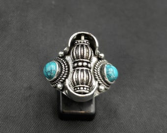 Amizing Vintage Silver Unique Handmade Authentic Silver Tibeten Ring With Natural Turquoise