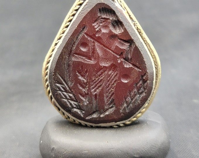 Amizing Vintage Old Silver Afghanistan Pendant With Agate Stone King Gilgamesh Intaglio Carved