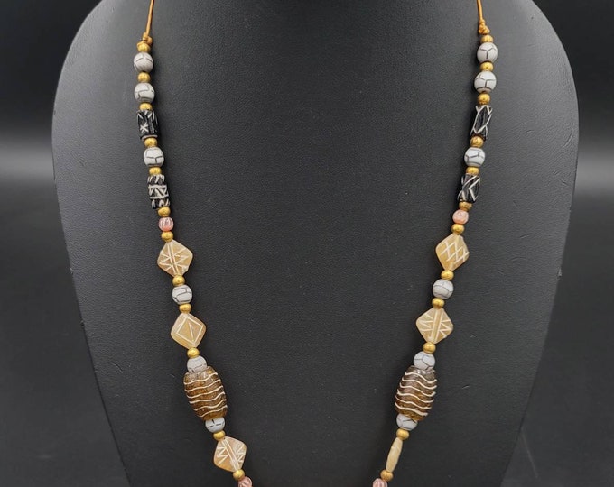 Ancient Etched Carnelian Round Beads Necklace Mala Cira 1000 BCE-300 BC