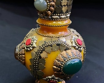 Vintage Beautiful Handmade  Copal Bottle With Natural Gemstone