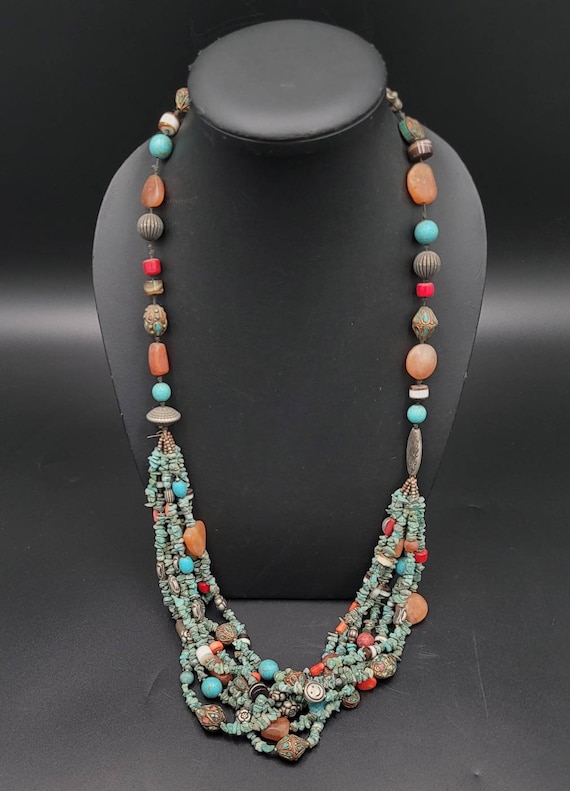 Collier Vintage En Pierres Naturelles - Cornaline, Agate Et Corail - Longueur à Déterminer