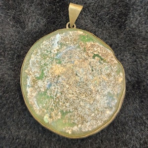 Ancient Cicra 3rd-4th Roman Glass Amizing Patina Silver Pendant