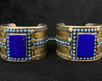 Wonderful Old Antique Silver With Gold Plated  Afghani Bangle /Bracelet With Lapis lazuli And Turquoise Stone
