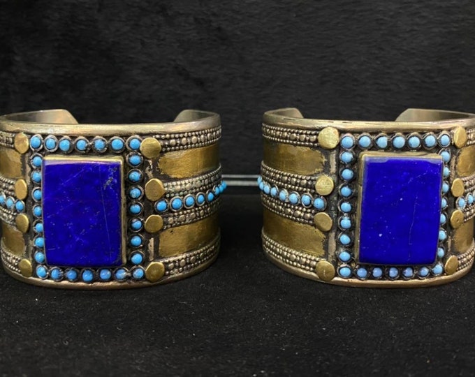 Wonderful Old Antique Silver With Gold Plated  Afghani Bangle /Bracelet With Lapis lazuli And Turquoise Stone