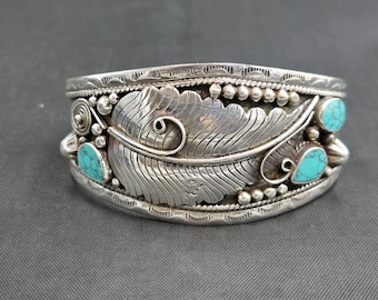 Vintage Turquoise Sterling Silver Bangle: Handmade Native American Design