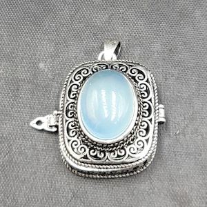 Vintage Sterling Silver Aquamarine Box Pendant: Handmade Pill Box Necklace