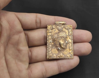 Antique Roman Empire Silver Pendant: Gold Portrait, 6th Century