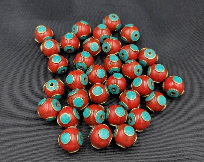 Wonderful Tibeten Red Jesper With Turquoise Stone 16mm Beautiful Beads