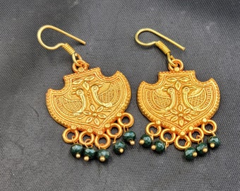 Amizing Vintage Afghanistan Handmade Authentic Earrings With Natural Green Jade Stone