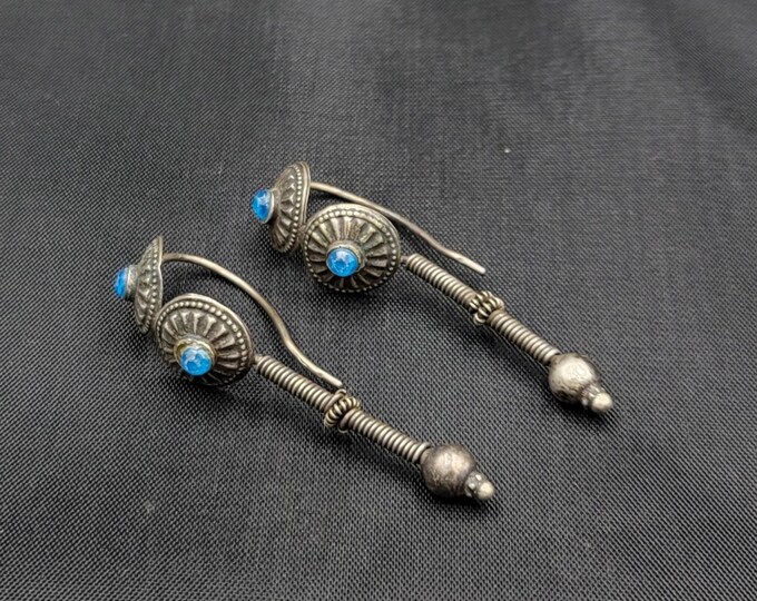 SUPER Unique Utman Empire Beautiful Antique Silver Earrings With Blue Ceramic (Only One Pair)