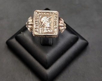 Ancient Roman Empire Silver Coin Ring: King Alexander, Size 8