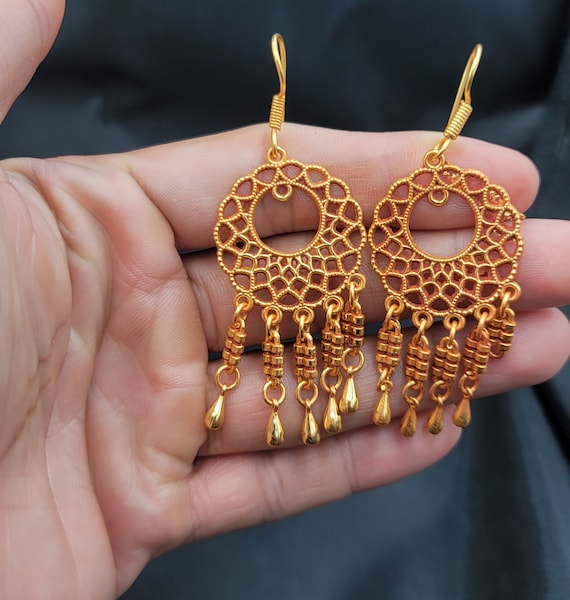 Boucles D'oreilles Vintage Plaquées Or - Occasion, Style Rétro - Taille Unique