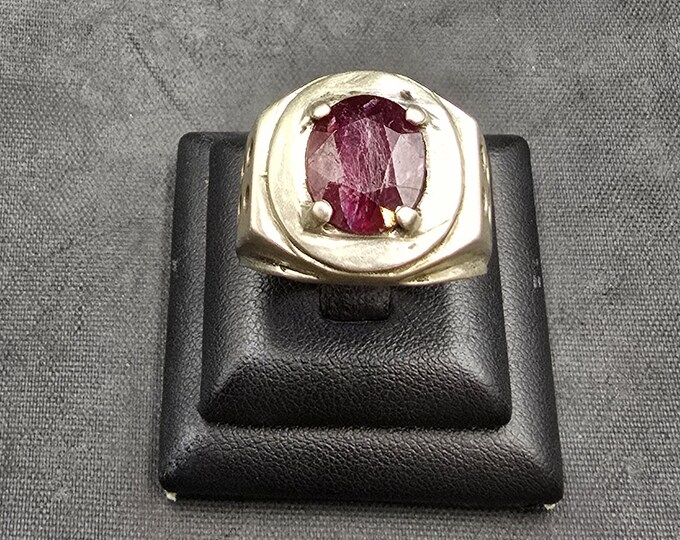 Sterling Silver Vintage Handmade Authentic Ring With Natural Dark Red Ruby Stone