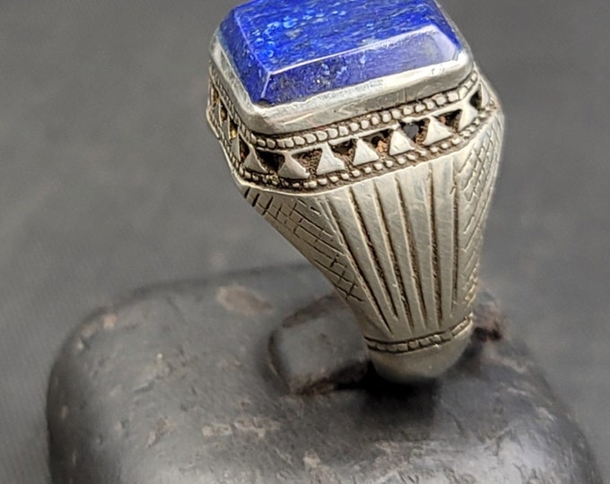 Unique Lapis Lazuli Stone Silver Antique Rare Ring Hourse Intaglio
