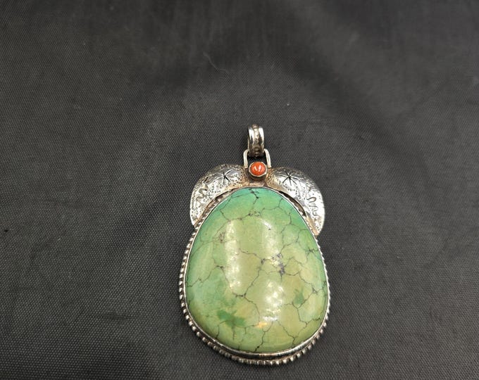 Vintage Tibetan Turquoise Sterling Silver Pendant: Handmade Afghanistan