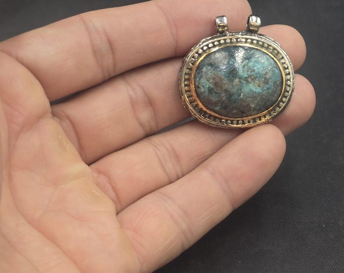 Handmade Vintage Authentic Silver Near Eastern Pendant with Natural Turquoise Stone