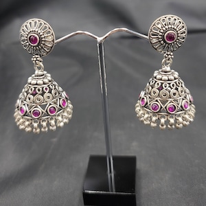 Vintage Silver Garnet Dangle Earrings: Handmade Gemstone Jewelry
