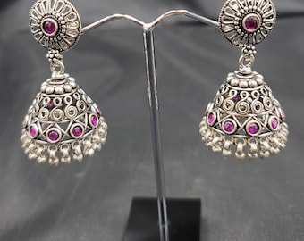 Vintage Silver Garnet Dangle Earrings: Handmade Gemstone Jewelry