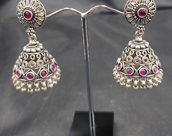 Beautiful Vintage Silver Dangling Authentic Silver Earrings With Garnet Stone