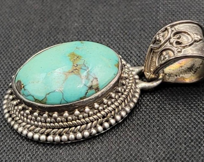 Vintage Old Silver Native American Natural Turquoise Stone Pendant