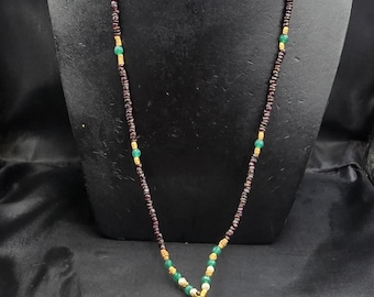 Amizing Gorgeous Vintage Garnet Gemstone With Gold Plated Beads Carved Necklace