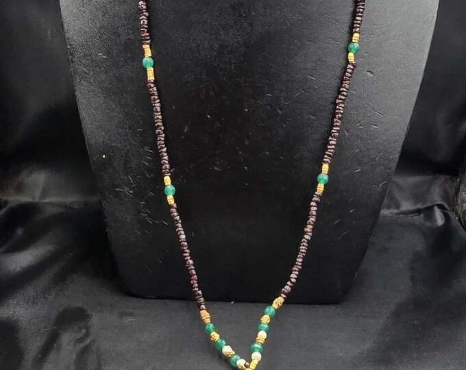 Amizing Gorgeous Vintage Garnet Gemstone With Gold Plated Beads Carved Necklace