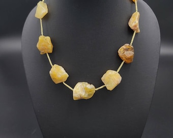 Natural Rough Shape Yellow Citrine Gemstone Beads Necklace