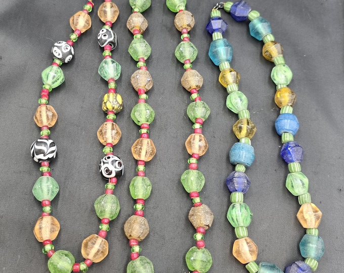 Ancient African Mosaic Glass Multi Color Beads Antique 3 Necklace