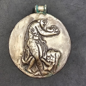 Ancient 2000 BC Greek Empire King Goddess Authentic Silver Big Coin Pendant