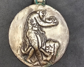 Ancient 2000 BC Greek Empire King Goddess Authentic Silver Big Coin Pendant