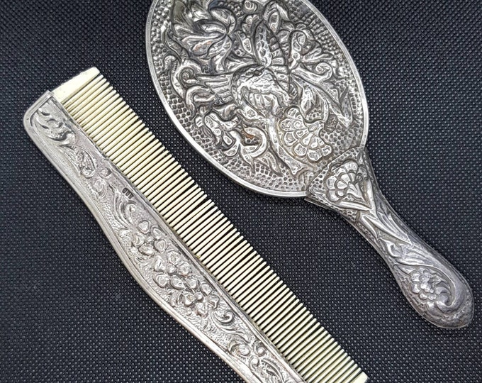 Wonderful Rare Real Antique Afghanistan Silver Unique Mirror And Comb