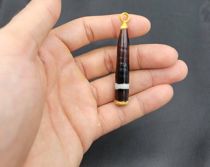 Unique Ancient Agate Stone With White Line Gold Gulding Pendant