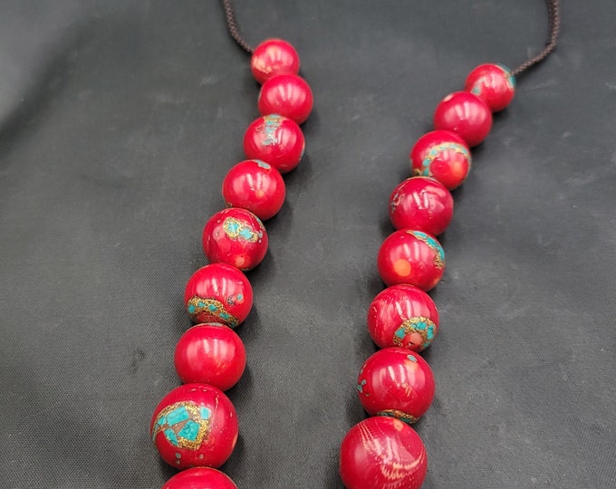 Antique Natural Genuine Coral Vintage Round Beads With Turquoise Natural Turquoise Inlaid Necklace Coral Beads Necklace