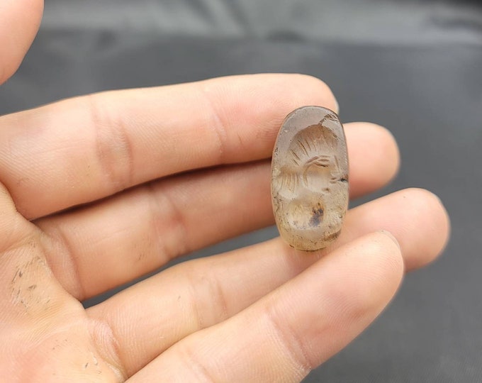Wonderful Ancient Clear Crystal Quratz Seal Stamp With Roman King Face Intaglio