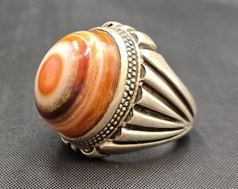 Authentic Silver Ring Ancient Old Agate Stone Evil Eyes Powerful Protection Stone
