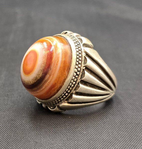 Authentic Silver Ring Ancient Old Agate Stone Evi… - image 1